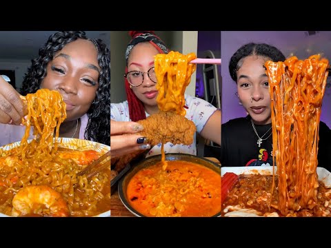 Spicy Buldak Samyang Noodles Mukbang TikTok Compilation ASMR #13 😋  Combo w/ Wingstop & Seafood 🍜