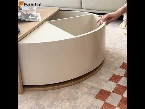 Rotatable Nesting Coffee Table with Drawer & Hidden Compartments