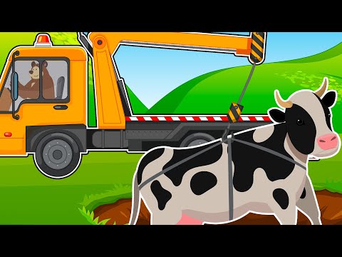 Farmer and the Rescue of dairy cows by Crane | Excavator digs soil | Funny  Vehicles Animation