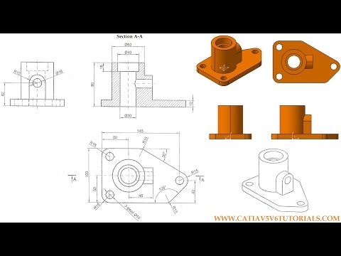 CATIA V5 Tutorial Beginner #5 - Sketch, Pad, Hole, Radius, Angle