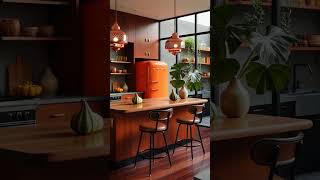 Retro Meets Modern: A Vibrant Kitchen Oasis 🌿🍊 #RetroModern #KitchenInspo