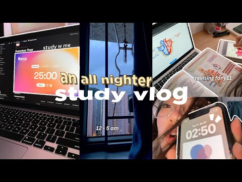 an all nighter STUDY VLOG 📁🖇️ || study w me, productive, note taking, revision