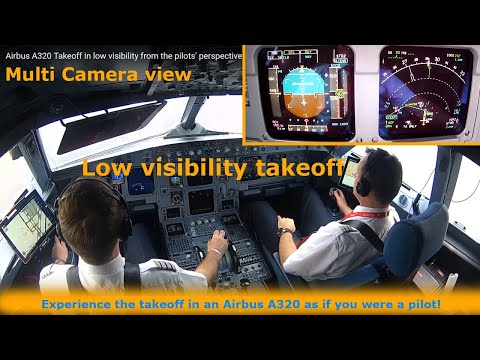 Airbus A320 Takeoff in low visibility from the pilots' perspective [multicamera views]