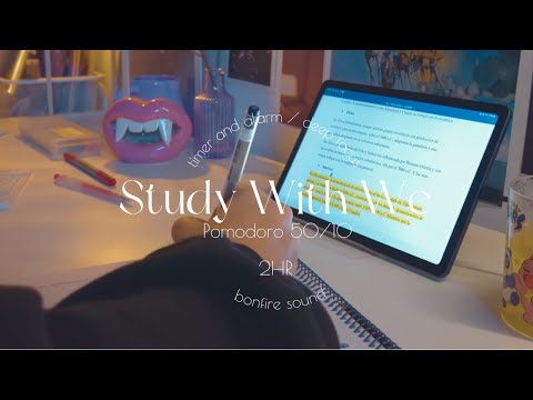 2HR STUDY WITH ME [Pomodoro 50-10] [DAY 8] no music + bonfire sound | countdown and alarm