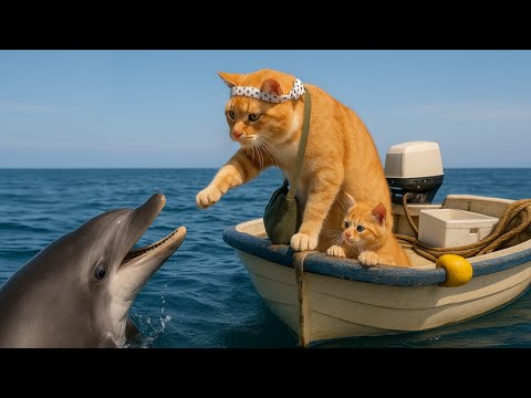 Mama Cat Take Kitten To Sea Catch Fish And Saves Dolphin Family Trapped Underwater | Touching story