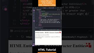 HTML Tutorial - Lesson 65: HTML Entities - HTML Character Entities Part 1 #shorts #html #css #js