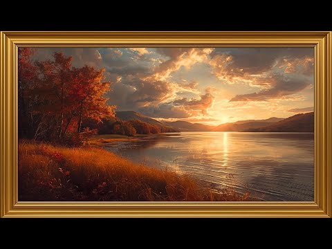 Amber Sunset Lake – 4 K Frame TV Art | Tranquil Autumn Ambience No Music Screensaver