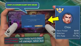 HACK DAMAGE!! THIS IS THE REASON WHY I DON'T SHOW THIS CHOU NEW META BUILD!! I GOT BAN FOR 24HRS 😢