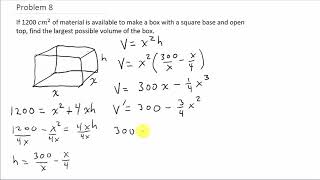 Optimization: Find Largest Volume of a Box Given Amount of Material