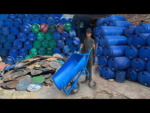 Amazing Process of Making Wheelbarrow from Out of Plastic Oil Drum | How to make Plastic Wheelbarrow