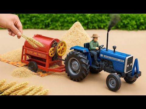 Mini Tractor Threshing Wheat | Amazing Village Machine Project | DIY Thresher Working video 16