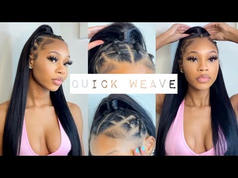 HOW TO: Rubber Band Half Up Half Down Quick Weave NO LEAVE OUT | FT AC Collection