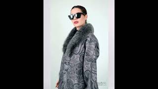 Natural Wool-Silk Gray Luxury Women Coat - Fox Fur
