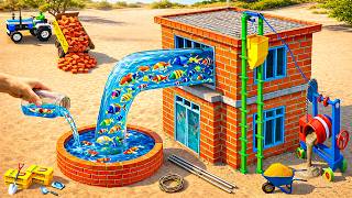 DIY Construction Science Project - Building a Modern 2-Story Fish House and Water Well with Brick