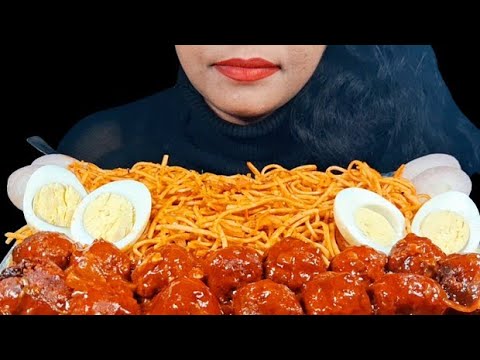 ASMR EATING SPICY VAG NOODLES// WITH EGG, SPICY GOBI MANCHURIAN, AND ONIONS,SPICE ASMR EATING STYLE.