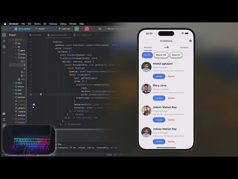 ASMR Programming - Coding (Iphone 15) LinkedIn UI  with Flutter - No Talking