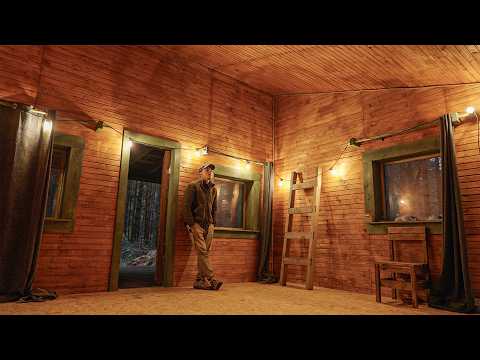 Beautiful interior of a forest cabin, natural ventilation, solo cabin build