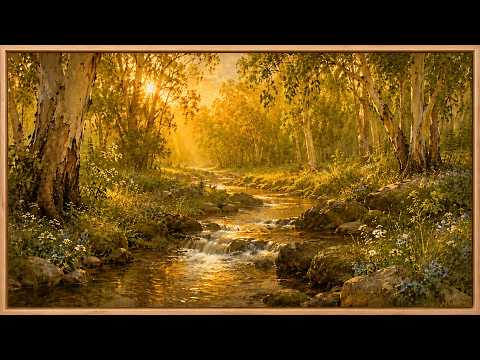 Golden Ambient Forest Stream 4K | Frame TV Art | No Music Nature Screensaver