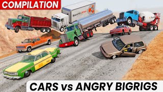 Compilation: BeamNG Drive - Cars vs Angry BigRigs (RoadRage)
