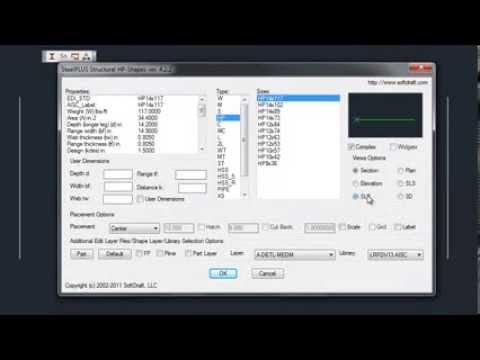 Steel2K AutoCAD Plugin: Single Line Steel Shape Plan View