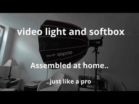 Video and photo light and softbox put together at home, uncut real time