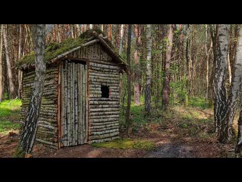 Build a Wooden House in the Forest, a House in the Forest with a bushcraft stove, cabin build forest