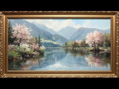 Spring Mountain Lake with Blossoms | Calm Nature Scene for TV 4K| Frame Tv Art Screensaver