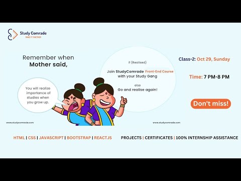 Front End Web Development Course | Class-2 | October 29th | 7PM-8PM | Study Comrade