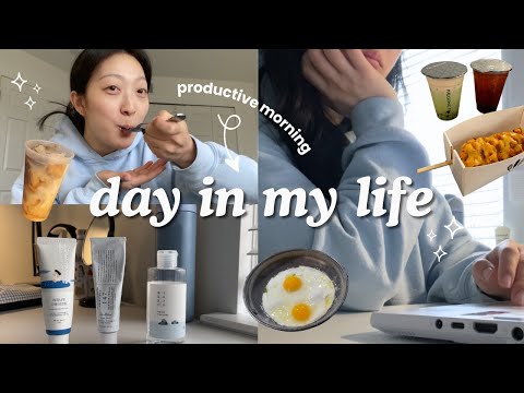 productive mornings ⛅ studying, coffee, sushi dinner and boba | student :( day in my life vlog
