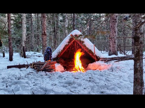 3 Winter Camping Shelters in 10 minutes, complete and warm survival shelter, Bushcraft and Hot Tent