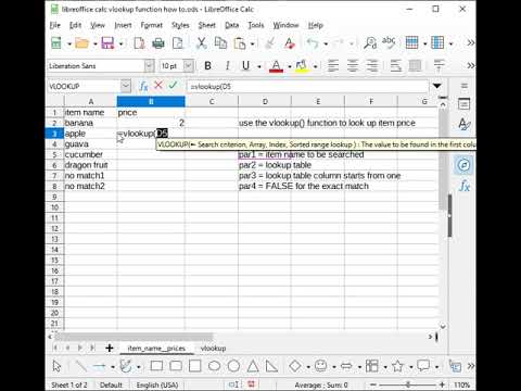 LibreOffice Calc: How to use vlookup function to search things in a table by its matching name or ID