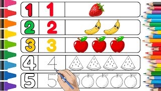 Counting 1-5 for toddlers | Counting with objects | Colors and fruits name for preschool | Numbers 