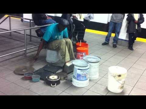 Guy On NYC Subway Play Music With Pots And Buckets Part 2