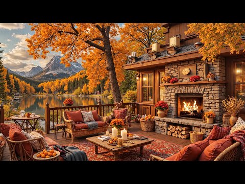 Cozy Autumn Porch Vibes 🍂 Happy September Jazz Music & Fireplace Crackling for Stress Relief