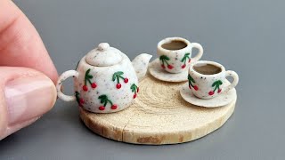 Miniature coffee set🍒🤍🍒Polymer clay\DIY\Tutorial\Fimo Botanical