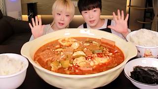 특대 사이즈 스팸 순두부찌개 먹방 브이로그 | 얼큰 칼칼함 주의 🚨