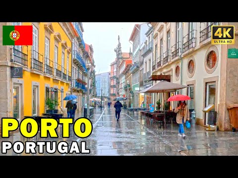PORTO 🇵🇹 PORTUGAL: Rainy Day City Walking Tour | 4K 60fps