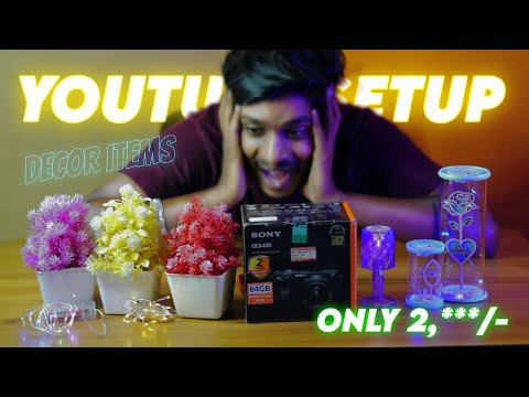 Budget ✨YouTube setup 🤩@Rs.2000 | How I created this New Background| lights& Decor for YouTube setup