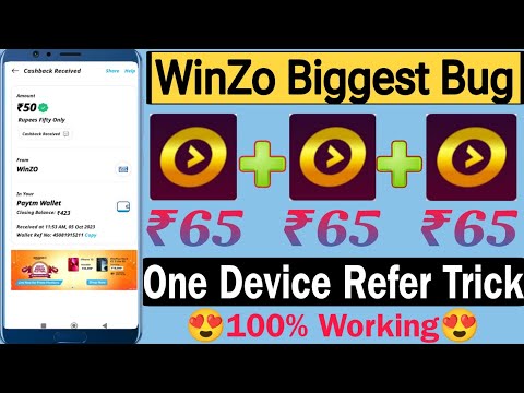 WinZo App Biggest Bug Loot 🤑 / Per OTP Flat [₹65] Profit // One Device Refer Bypaas Trick