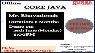 CORE JAVA Offline Training @ DURGASOFT