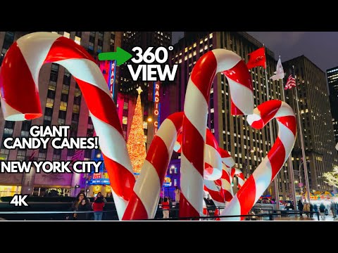NYC Christmas Decorations 2024 ✨ Giant Candy Canes | 360° Views in 6th Ave Manhattan (4K) 🎄