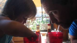 Blowing straw bubbles with Dada