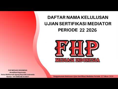 Pengumuman Ujian Mediator Periode 22 Tahun 2026, FHP Mediasi Indonesia