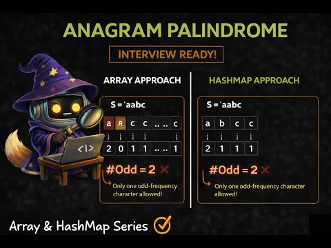 Anagram Palindrome Problem Explained | Frequency Array & HashMap Approach
