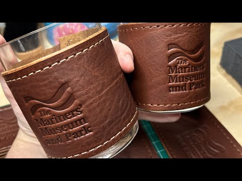 Making Leather Bourbon Glass Sleeves with The Mariners’ Museum Logo