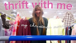 thrifting with my christmas money 💸 CUTE winter thrift haul with a $20 budget!!! (try on)