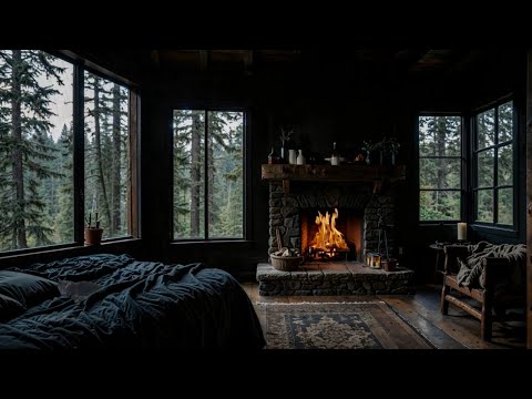 NO MID ROLL ADS | Cozy Cabin Rain Ambiance | Gentle Thunder, Crackling Fireplace & Sounds for Sleep