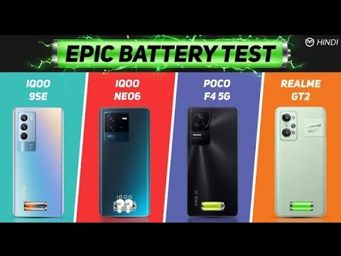 Poco F4 vs iQOO Neo 6 vs iQOO 9 SE%2C Realme GT2 Battery Drain Test   Charging Test   Gaming Test