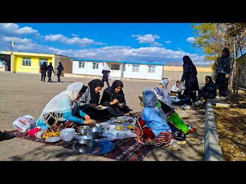 Village Lifestyle Iran: Amazing Fesenjan Cooking for a School Near Iran's Mountain Village!