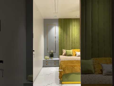 Soothing olive green and grey hues envelop this peaceful space. Unwind in serenity, #bedroomdesign